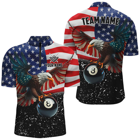 Maxcorners 8 Ball Eagle American Flag Custom Billiard Shirts Patriotic 3D Eagle Black Billiard Jersey