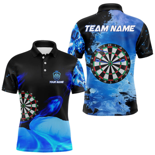 Maxcorners Custom Black And Blue Darts Shirt With Pocket Option For Men, Darts Jersey MT2808