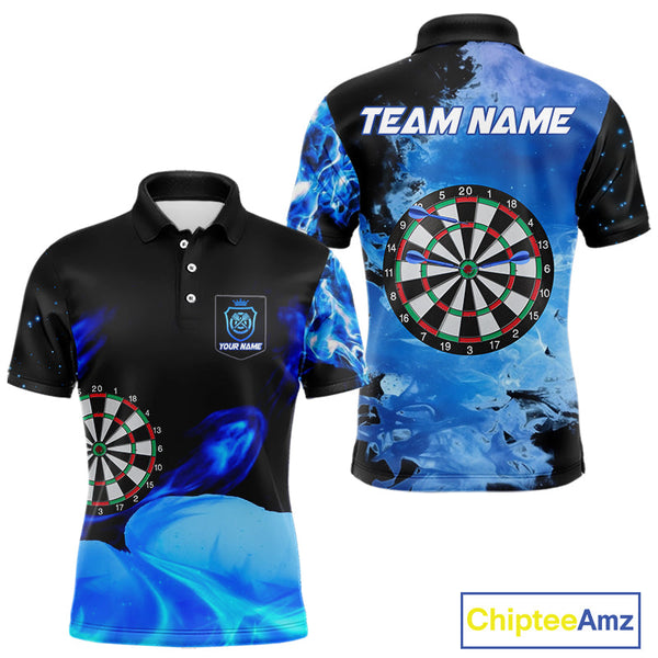 Maxcorners Custom Black And Blue Darts Shirt With Pocket Option For Men, Darts Jersey MT2808