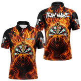 Maxcorners Personalized Orange Flaming Bear Darts Shirt For Men Custom Fire Darts Jersey Team Polo & 1/4 Zip MT2808