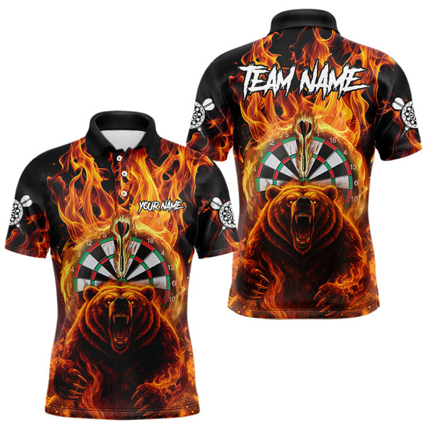 Maxcorners Personalized Orange Flaming Bear Darts Shirt For Men Custom Fire Darts Jersey Team Polo & 1/4 Zip MT2808