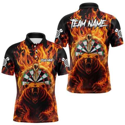 Maxcorners Personalized Orange Flaming Bear Darts Shirt For Men Custom Fire Darts Jersey Team Polo & 1/4 Zip MT2808