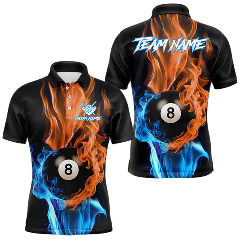 Maxcorners Blue And Orange Flaming Smoke 8 Ball Men's Billiard Shirt, Pool Team Shirts Custom Billiard Jersey MT0111