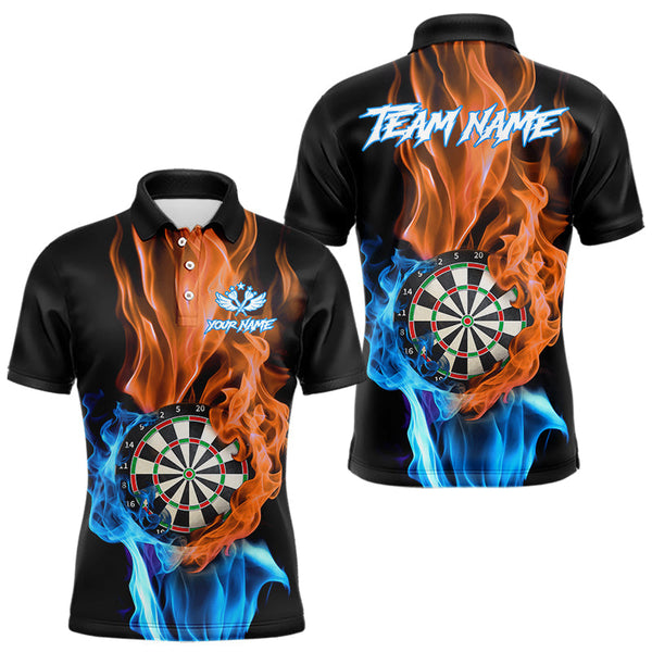 Maxcorners Blue And Orange Flaming Smoke Darts Shirt For Men Custom Darts Jersey Team Polo & Quarter Zip MT0111