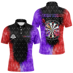 Maxcorners Red And Purple Flame Mens Dart Shirts Custom Dart Jersey Polo & 1/4 Zip, Gifts For Dart Players MT0111