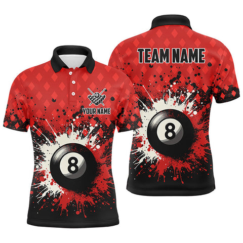 Maxcorners Personalized Red Grunge 8 Ball Pool Men Billiards Polo Shirts