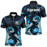 Maxcorners Blue Thunder Lightning Custom Dragon Bowling Shirts For Men, Bowling Team Jerseys Polo & 1/4 Zip