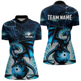 Maxcorners Blue Thunder Lightning Custom Dragon Bowling Shirts For Men, Bowling Team Jerseys Polo & 1/4 Zip