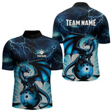 Maxcorners Blue Thunder Lightning Custom Dragon Bowling Shirts For Men, Bowling Team Jerseys Polo & 1/4 Zip