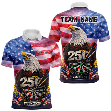 Maxcorners 250 Years Of Freedom Eagle Darts Shirt For Men Custom Patriotic American Flag Darts Team Jersey LM1904