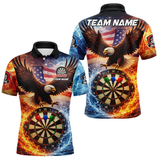 Maxcorners American Flag Eagle Water Fire Darts Shirt For Men Custom Darts Jersey Team Polo & 1/4 Zip LM1904