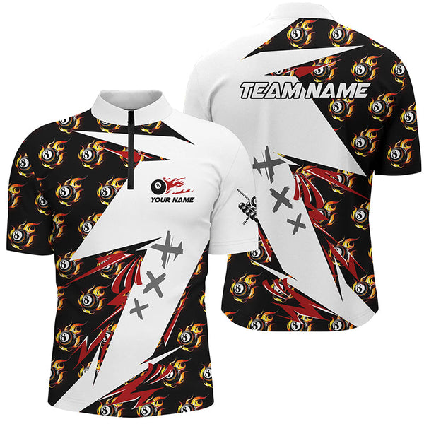 Maxcorners Personalized Billiard 8 Ball Fire Flame Pattern Men Polo Shirts Custom Team Name Billiard Jersey LM054