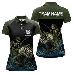 Maxcorners Darts Custom Funny Skeleton Fishing Dart Shirt With Pocket For Men Dart Team Jersey
