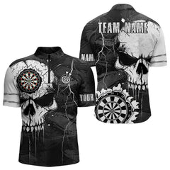 Maxcorners Darts Custom Black And White Grunge Skull Dart Shirts For Men | Team Darts Jerseys - Polo & Quarter Zip