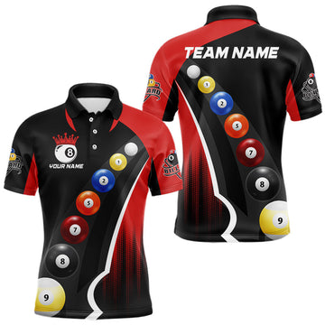 Maxcorners Personalized Red Black Billiard Shirt For Men Custom Funny Pool Balls Team Jersey Polo & 1/4 Zip