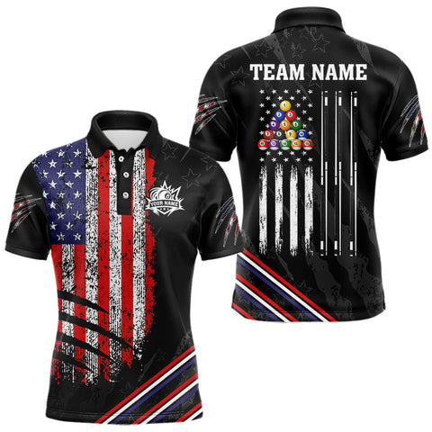 Maxcorners Personalized American Flag Billiard Shirt For Men Custom Grunge Vintage Patriotic Pool Team Jersey TU2907