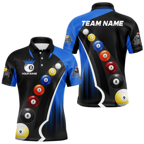 Maxcorners Personalized Black Blue Billiard Shirt For Men Custom Funny Pool Balls Team Jersey Polo & 1/4 Zip TU2907
