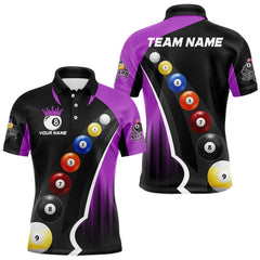 Maxcorners Personalized Purple Black Billiard Shirt For Men Custom Funny Pool Balls Team Jersey Polo & 1/4 Zip TU2907