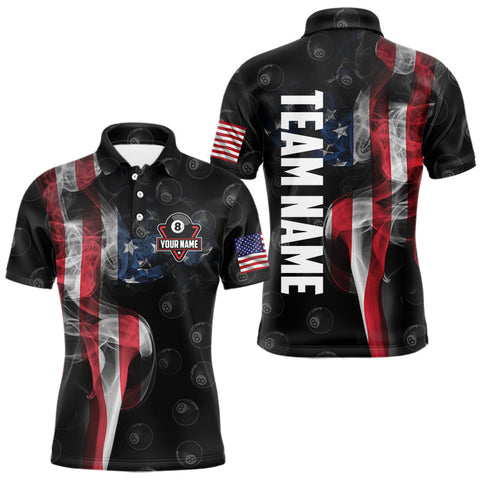 Maxcorners Personalized Vintage Smoke US Flag Billiard Shirts For Men, 8 Ball Pool Patriotic Billiard Jerseys LM0409