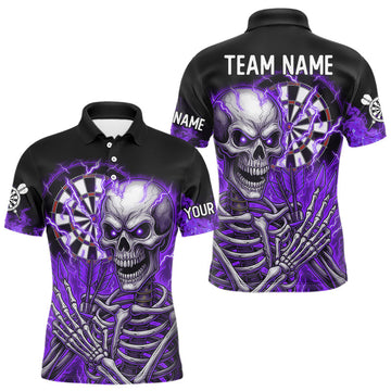 Maxcorners Purple Flaming Lightning Skeleton Darts Shirt For Men Custom Skull Dart Jersey Team Polo & 1/4 Zip LM1903