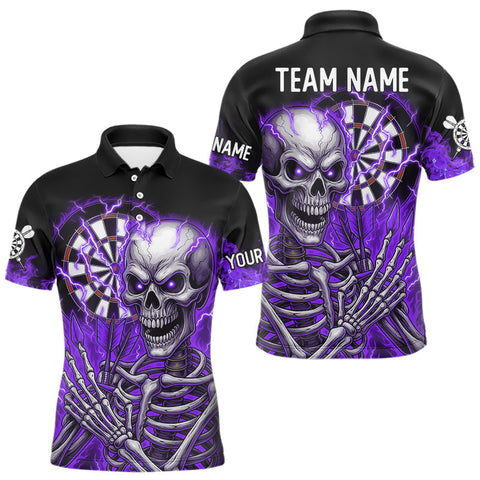 Maxcorners Purple Flaming Lightning Skeleton Darts Shirt For Men Custom Skull Dart Jersey Team Polo & 1/4 Zip TU0309