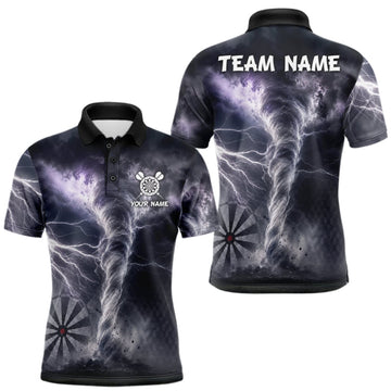 Maxcorners Personalized Thunder Lightning Tornado Darts Shirts For Men Custom Darts Team Jersey Polo, 1/4 Zip LM0409