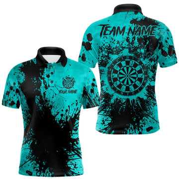 Maxcorners Black And Teal Grunge Men's Darts Shirts Custom Darts League Team Jersey Polo & Quarter Zip LM0410