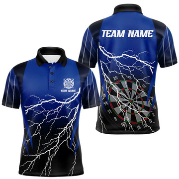 Maxcorners Personalized Black And Blue Lightning Thunder Darts Shirt For Men Custom Darts League Team Jersey LM0410