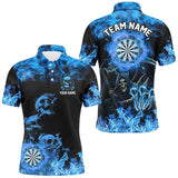 Maxcorners Fire Flame Darts Board Custom Skull Dart Shirts For Men, Death Skeleton Scary Dart Jerseys | Blue