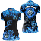 Maxcorners Fire Flame Darts Board Custom Skull Dart Shirts For Women, Death Skeleton Scary Dart Jerseys | Blue