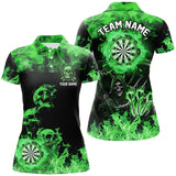 Maxcorners Fire Flame Darts Board Custom Skull Dart Shirts For Women, Death Skeleton Scary Dart Jerseys | Green