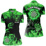 Maxcorners Fire Flame Darts Board Custom Skull Dart Shirts For Women, Death Skeleton Scary Dart Jerseys | Green