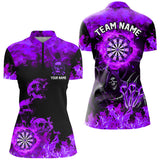 Maxcorners Fire Flame Darts Board Custom Skull Dart Shirts For Women, Death Skeleton Scary Dart Jerseys | Purple