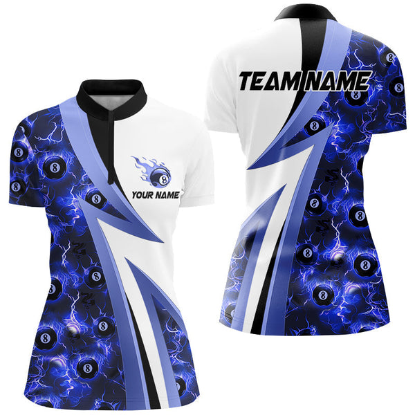 Maxcorners Personalized Lightning 8 Ball Pool Flame Pattern Women Billiard Shirts Billiard Team Jerseys |Blue