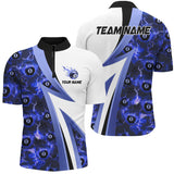 Maxcorners Personalized Lightning 8 Ball Pool Flame Pattern Men Billiard Shirts Billiard Team Jerseys |Blue