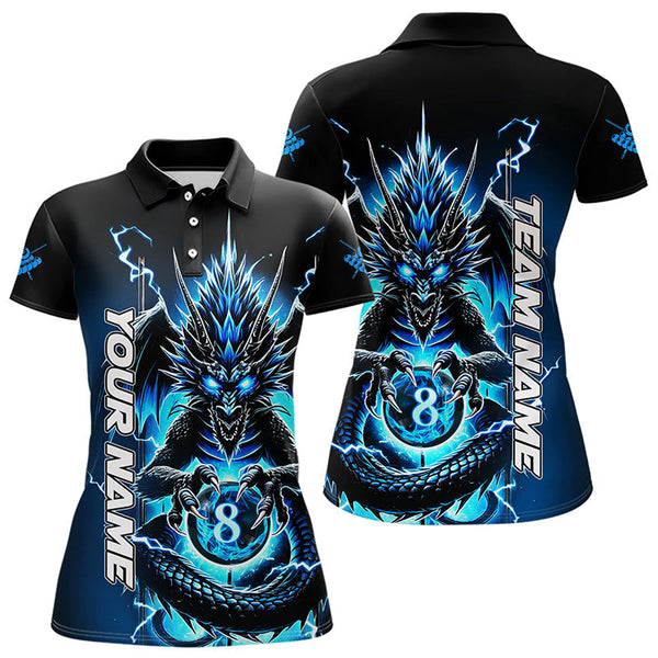 Maxcorners Personalized Blue Glowing Dragon Billiard Shirts For Women Custom 8 Ball Team League Billiard Jersey