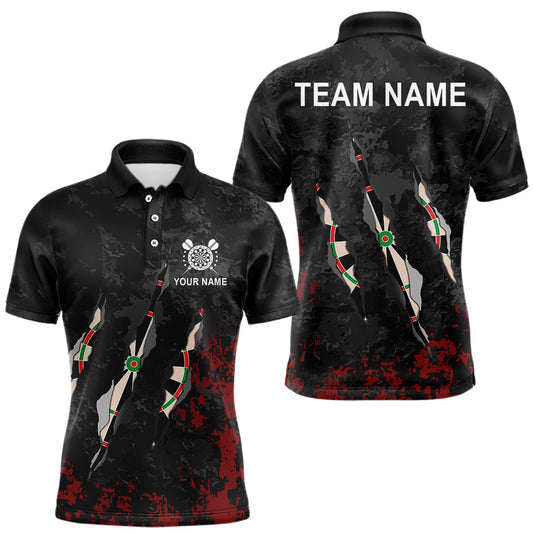 Maxcorners Custom Red Black Grunge Dart Shirts With Pocket Option For Men, Darts Jersey LM2512