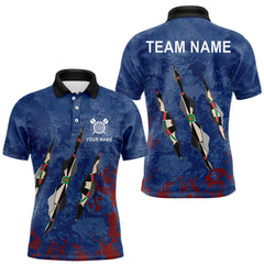 Maxcorners Custom Blue Red Grunge Dart Shirts With Pocket Option For Men, Darts Jersey