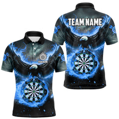 Maxcorners Personalized Fire Flame Blue Dartboard Eagle Dart Shirts For Men, Darts League Team Jerseys