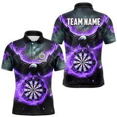 Maxcorners Personalized Fire Flame Purple Dartboard Eagle Dart Shirts For Men, Darts League Team Jerseys