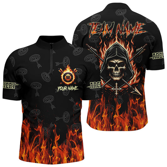 Maxcorners Archery Skull Fire Customized Target Pattern Polo Shirts For Men, Archery Shirts Gifts For Archer