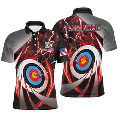 Maxcorners Red Archery 3D Target Thunder Lightning Personalized Men Polo Shirts, Team League Archery Shirts