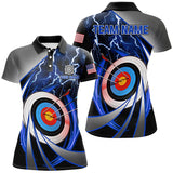 Maxcorners Blue Archery 3D Target Thunder Lightning Personalized Men Polo Shirts, Team League Archery Shirts