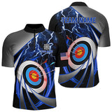 Maxcorners Blue Archery 3D Target Thunder Lightning Personalized Men Polo Shirts, Team League Archery Shirts