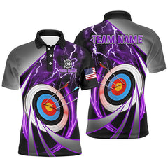 Maxcorners Purple Archery 3D Target Thunder Lightning Personalized Men Polo Shirts, Team League Archery Shirts