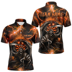 Maxcorners Personalized Orange Grim Reaper Custom Thunder Lightning Men Dart Shirts, 3D Darts Team Jerseys