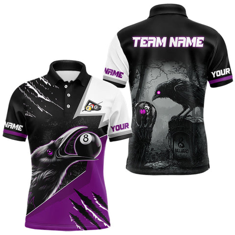 Maxcorners Personalized Purple 8 Ball Pool Crows Billiard Shirts For Men, Halloween Pool Team Jersey Outfit MT3107
