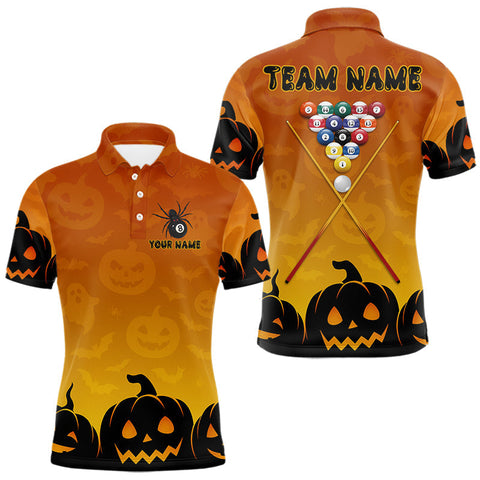 Maxcorners Personalized Orange Black Funny Pumpkin Billiard Shirt For Men Custom Halloween Pool Team Jersey MT3107
