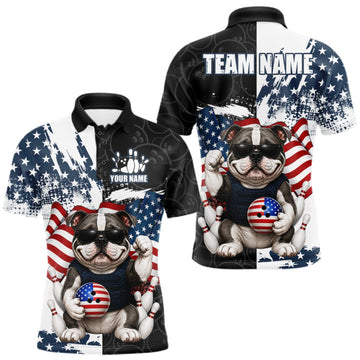 Maxcorners Funny Bulldog American Flag Bowling Jerseys For Men Custom Patriotic Bowling League Team Shirts LM0409