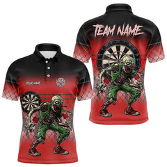 Maxcorners Red Funny Zombie Darts Shirt With Pocket Option For Men Custom Darts Jersey MT0410